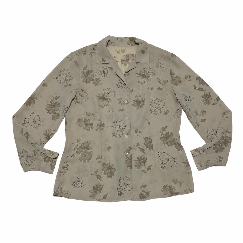 BEIGE Tan Floral Button Down Blouse